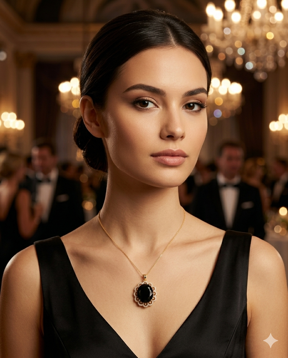 Elegant Black Stone Gold Pendant Necklace
