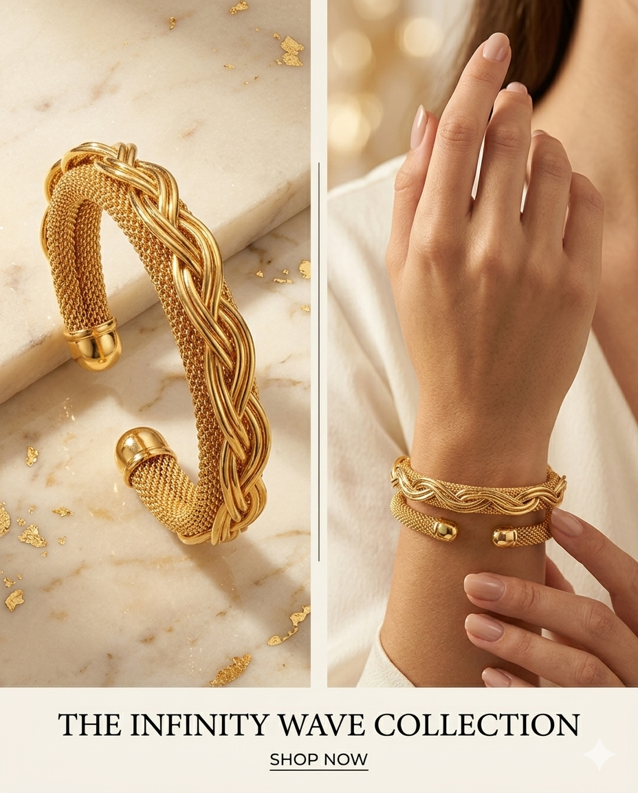 Premium Gold-Tone Twisted Mesh Cuff Bracelet (Behtareen aur Classic)