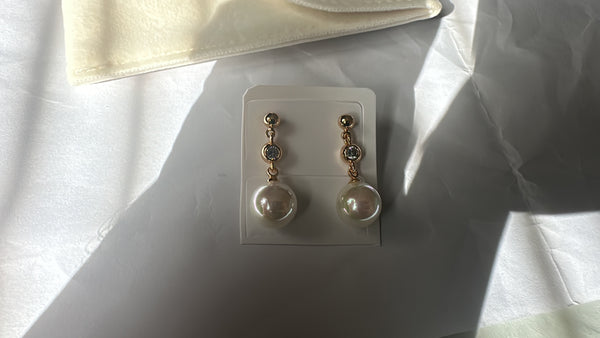 Pink Lavender Pearl CZ Drop Earrings | 18K Rose Gold-Plated | Luxury Elegant Dangle Earrings for Women