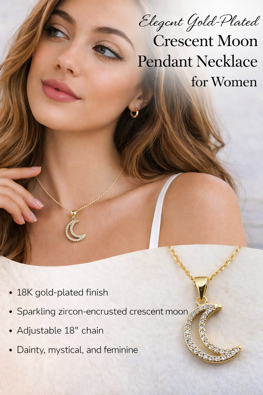 Elegant Gold-Plated Crescent Moon Zircon Pendant Necklace for Women