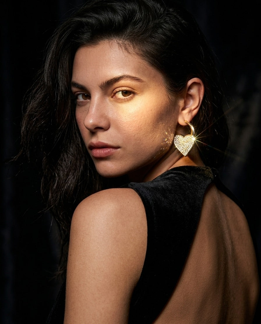 Pave Heart Hoop Earrings
