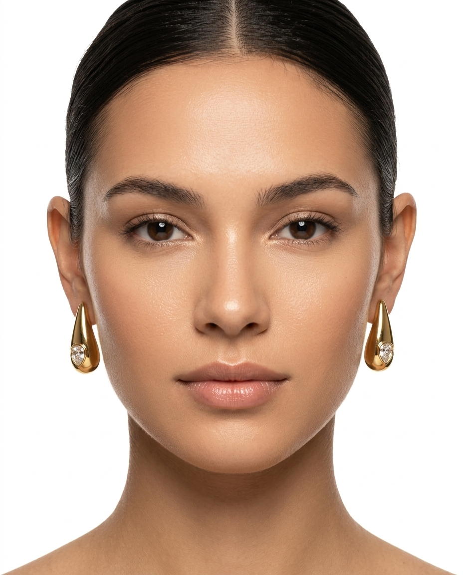 Gold Teardrop Earrings Chunky Diamond Stud Drop Earrings
