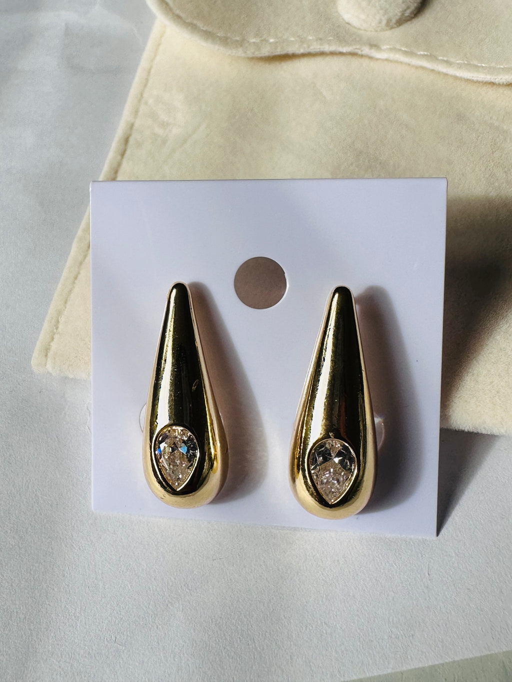 Gold Teardrop Earrings Chunky Diamond Stud Drop Earrings