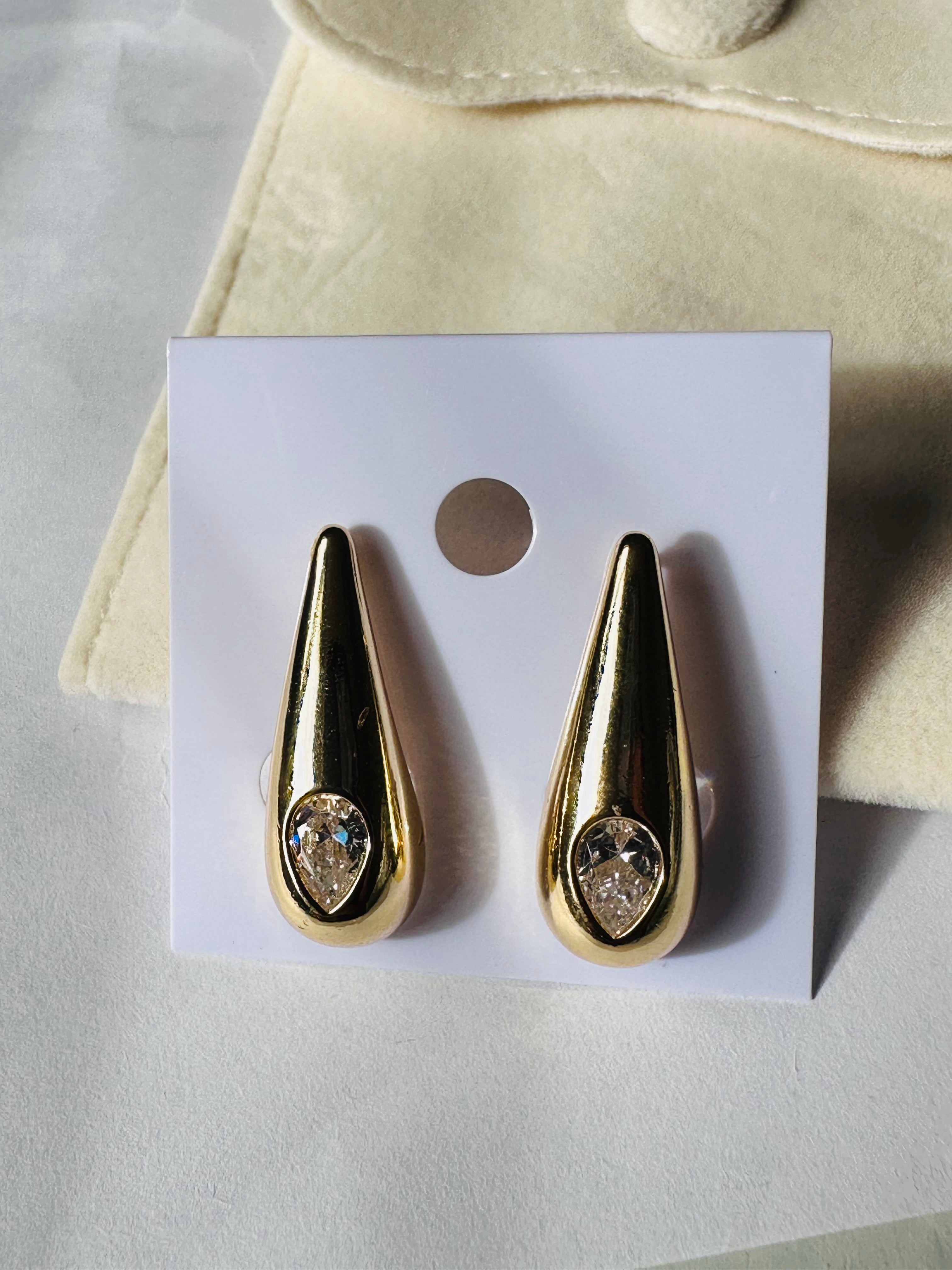 Gold Teardrop Earrings Chunky Diamond Stud Drop Earrings