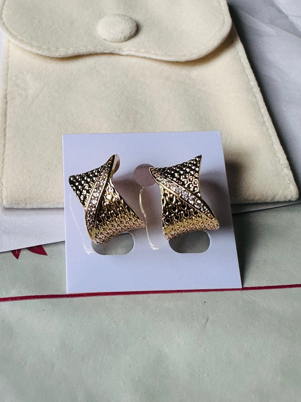 Gold Twisted Textured Hoop Earrings | 18K Gold-Plated | Luxury Bold Fashion Earrings for Women