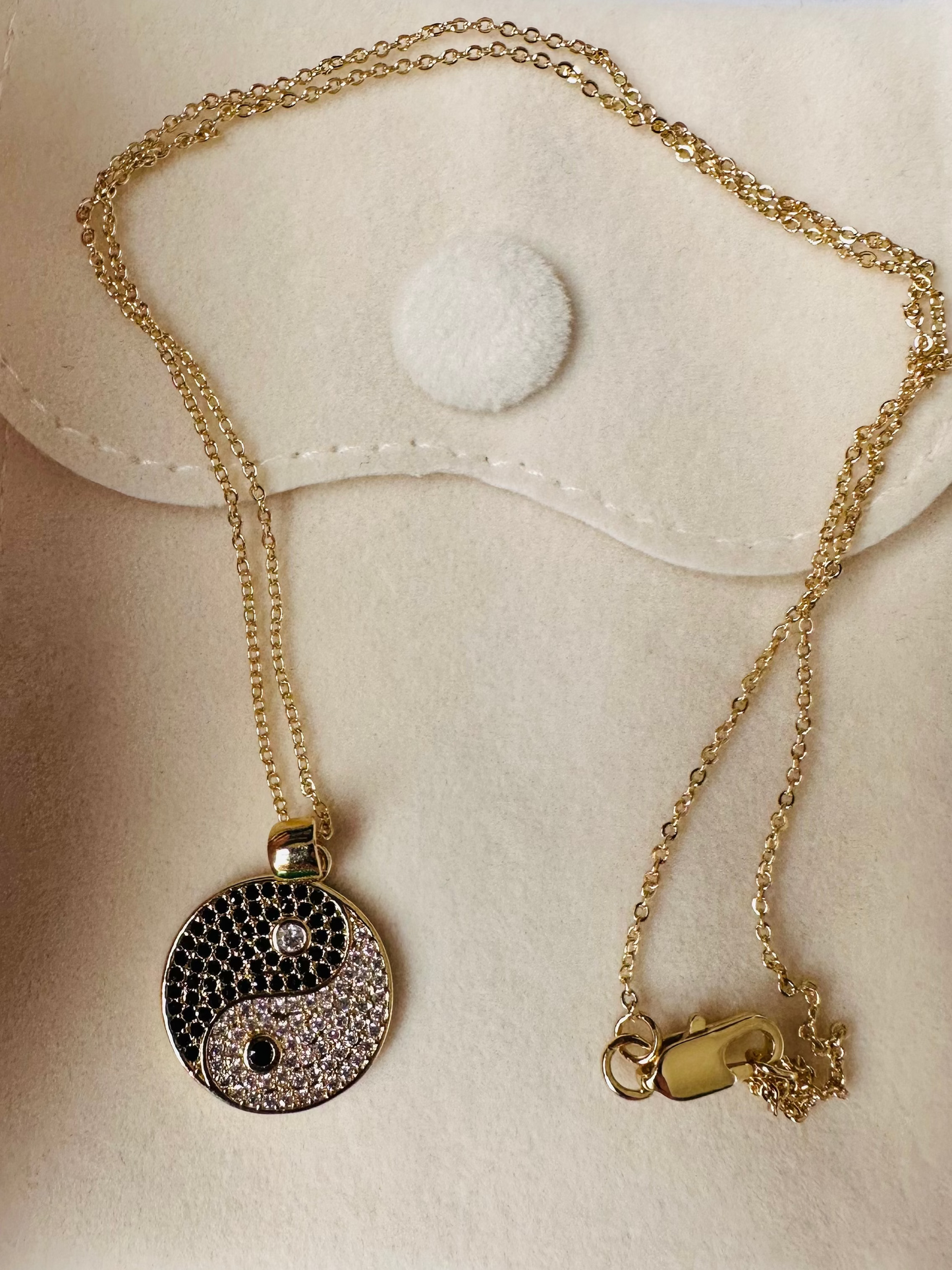 Yin Yang CZ Pendant Necklace | 18K Gold-Plated | Black & White Diamond Luxury Jewellery for Women