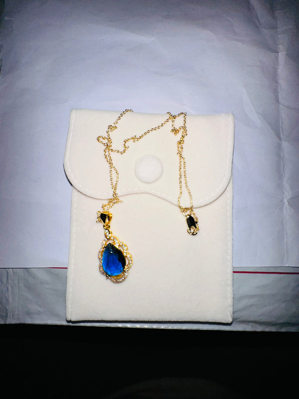 Royal Blue Sapphire Teardrop Pendant Necklace | 18K Gold-Plated | Luxury CZ Diamond Halo Jewellery for Women
