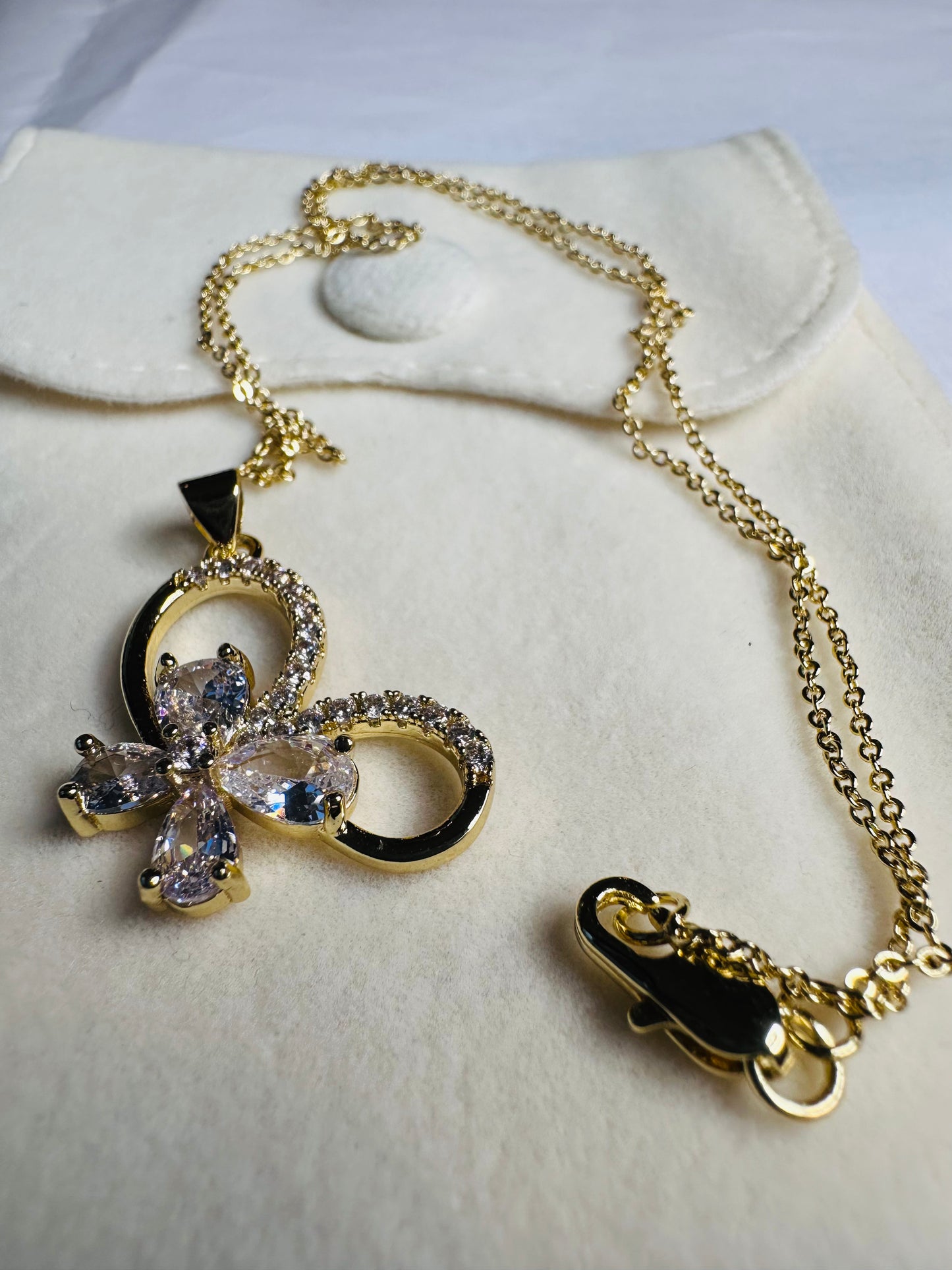 Luna Jessamine Gold Necklace Diamond Crystal Floral Butterfly Pendant
