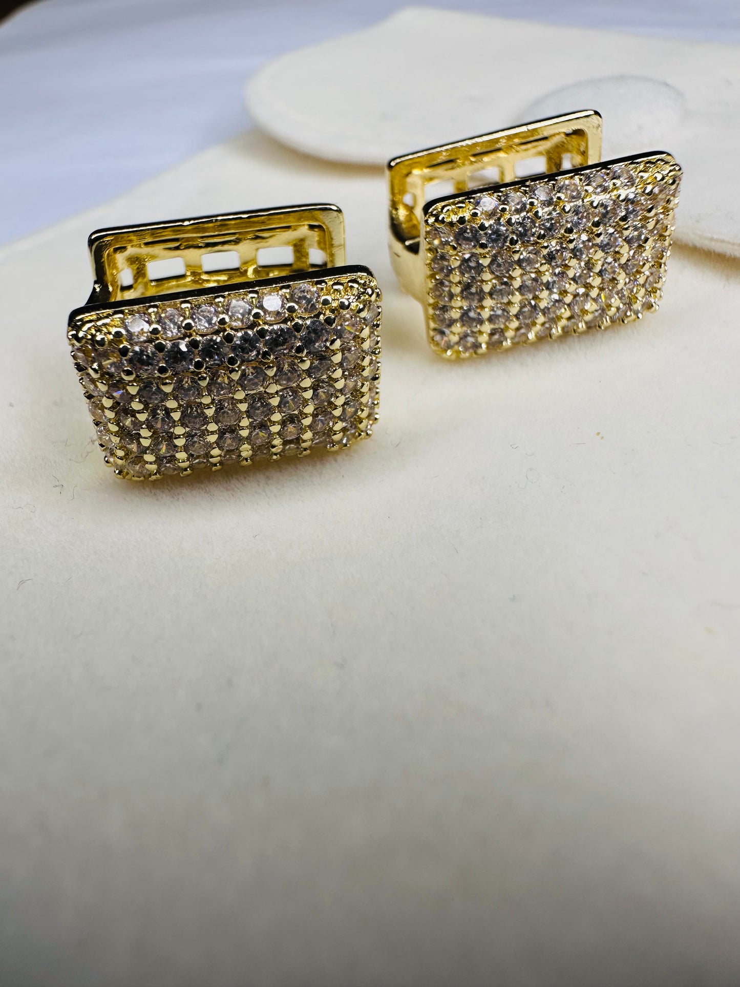 Gold Rectangle Pavé Hoop Earrings Diamond Crystal Chunky Square Hoops