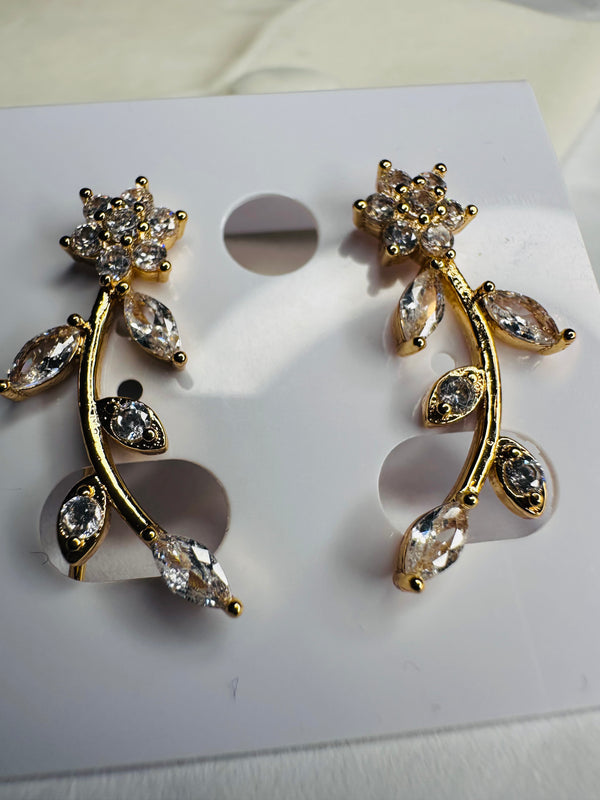 Gold Marquise Crystal Flower & Vine Ear Crawler Earrings Golden Vine Collection Bridal Luxury Drop Earrings