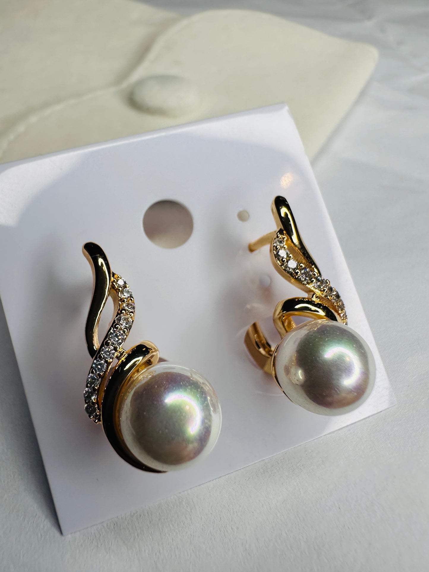 Grey Iridescent Pearl & Gold Swirl Earrings | Serenity Collection | Luxury Pearl Drop Earrings