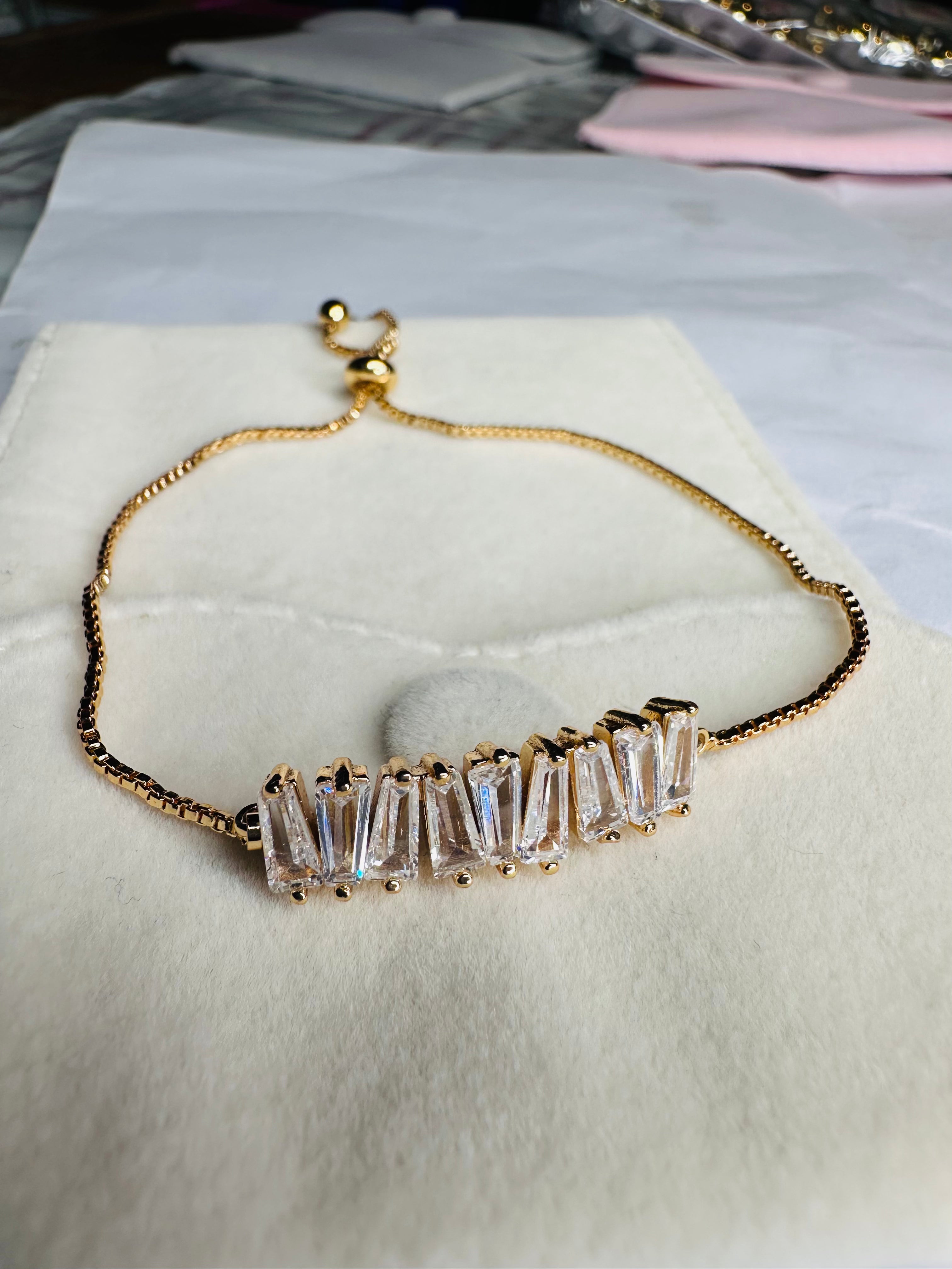 Adjustable Gold-Tone Crystal Bar Bracelet