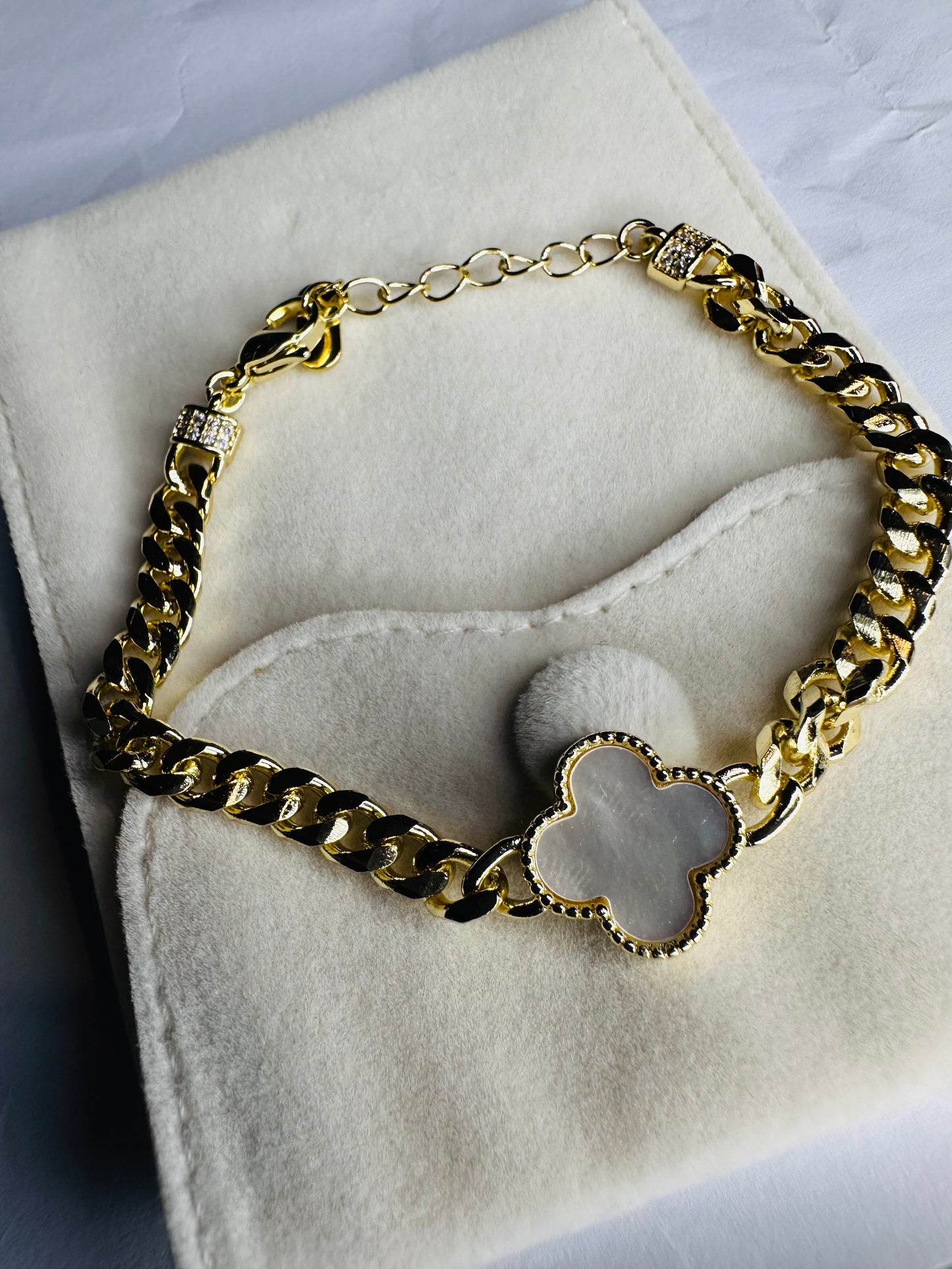 Gold-Tone Clover Motif Cuban Link Bracelet