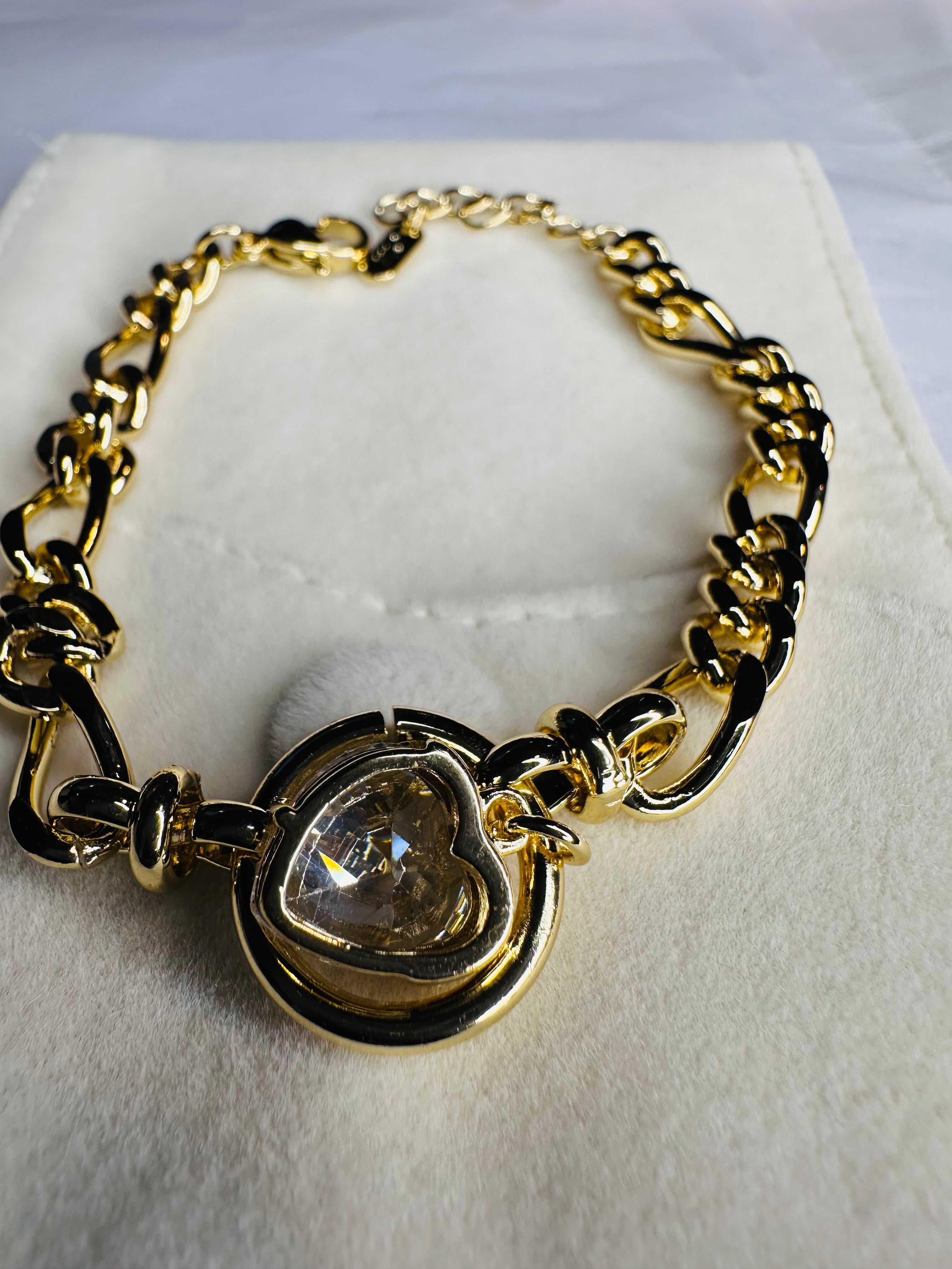 Aura Collection: Gold-Tone Heart Charm Cuban Link (Brand-focused)