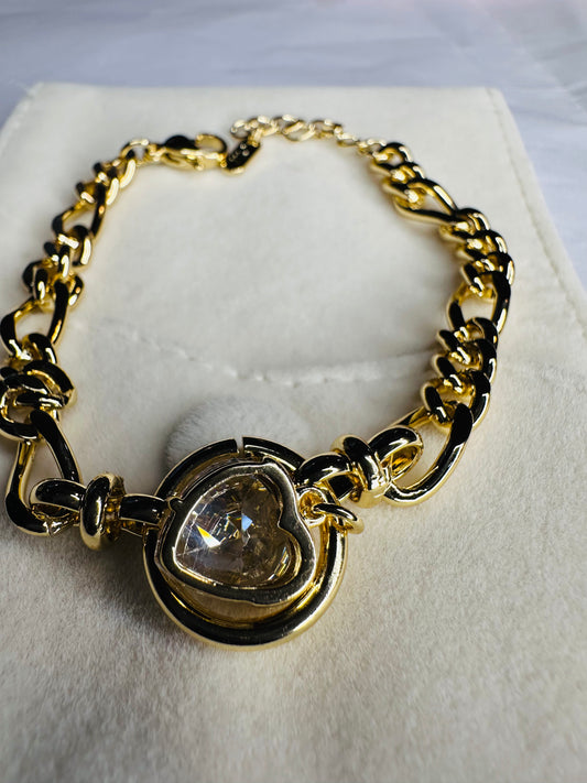 Aura Collection: Gold-Tone Heart Charm Cuban Link (Brand-focused)