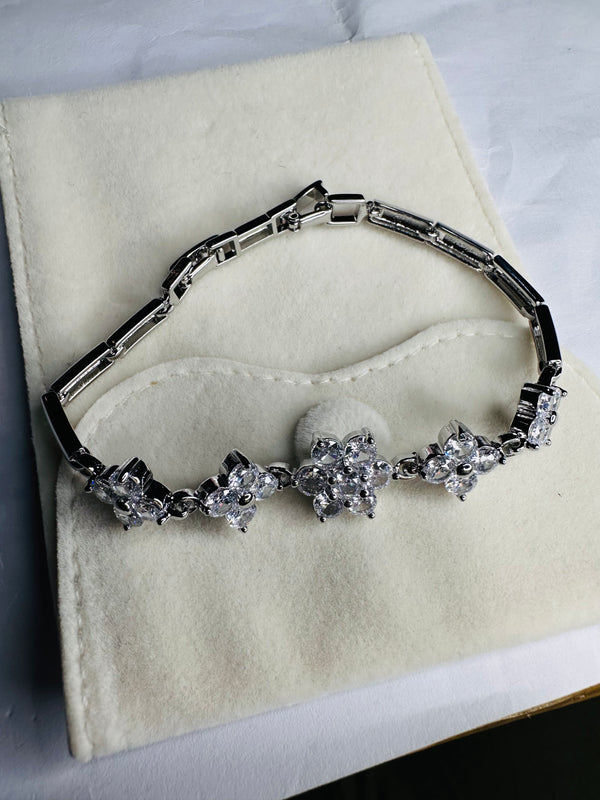 Silver Flower CZ Jewelry Set  Bracelet,