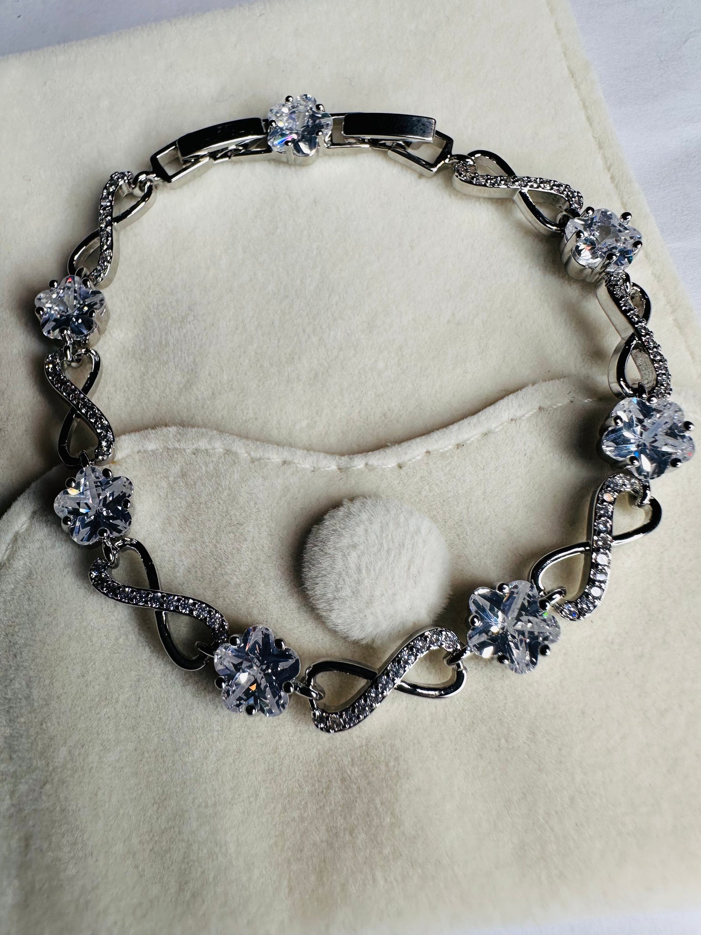 Silver Infinity CZ Jewelry Set Bracelet,