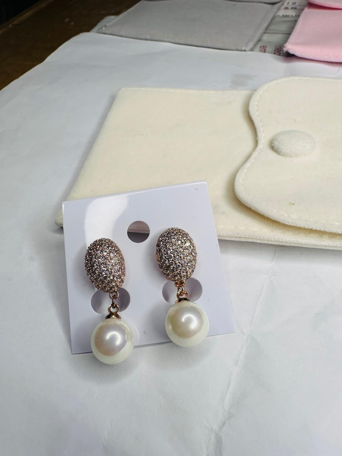 Regency Pave Dome & Drop Pearl Statement Earrings