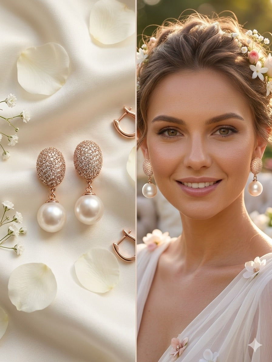 Regency Pave Dome & Drop Pearl Statement Earrings