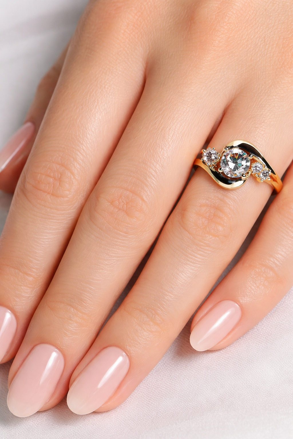 Luxe Black & Gold Crystal Swirl Ring – Elegant CZ Statement Piece