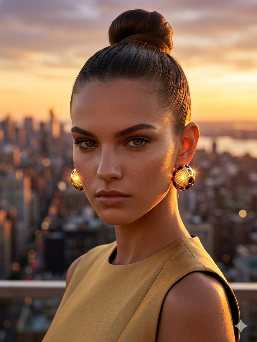 Black & Gold Dome Stud Earrings | 18K Gold-Plated | Luxury Bold Fashion Earrings for Wome