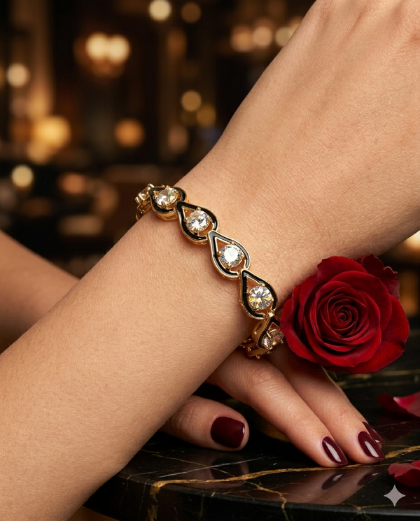 Royal Black Enamel & Crystal Teardrop Bracelet (Elegant & Descriptive)