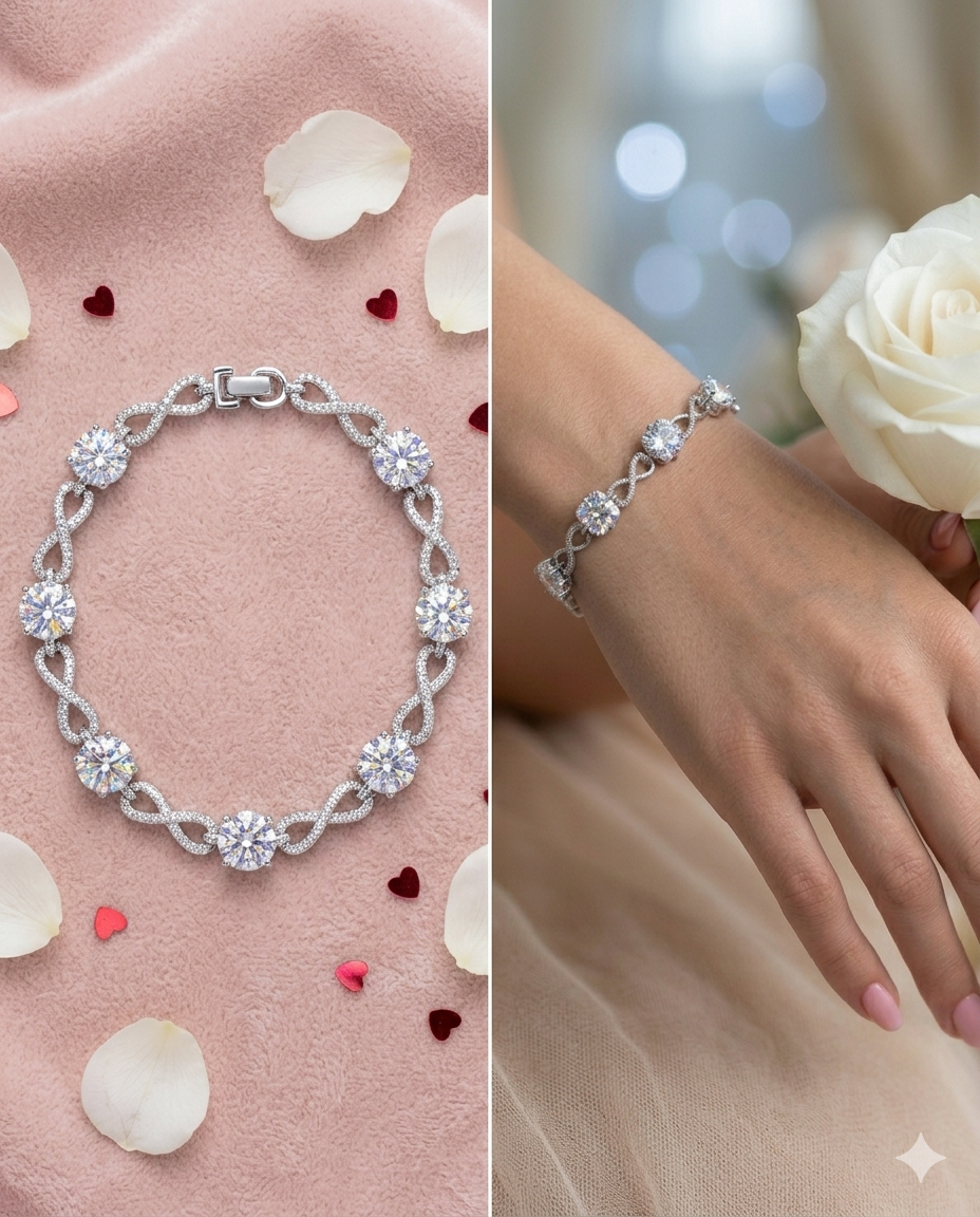 Silver Infinity CZ Jewelry Set Bracelet,
