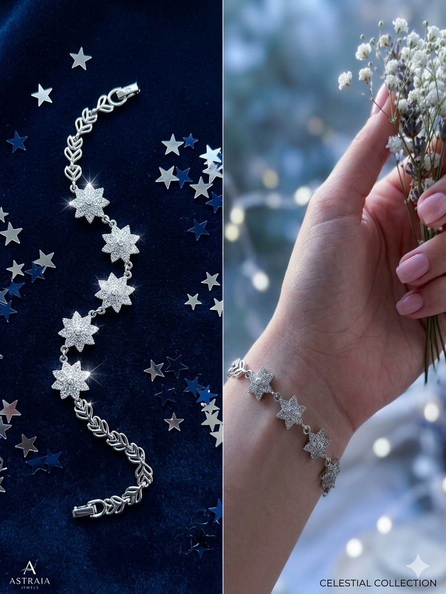 Silver Star Crystal Bracelet – Elegant CZ Diamond Star Charm Bracelet