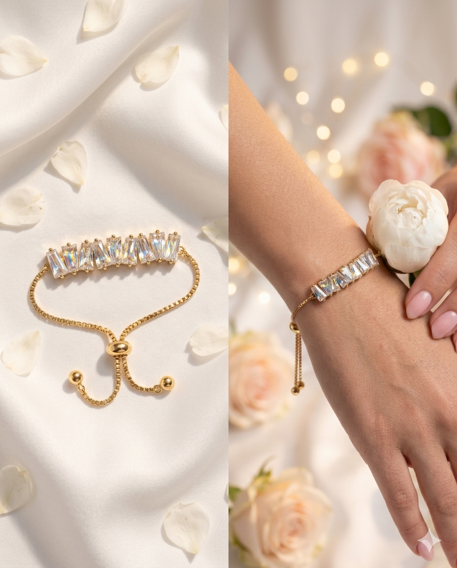 Adjustable Gold-Tone Crystal Bar Bracelet
